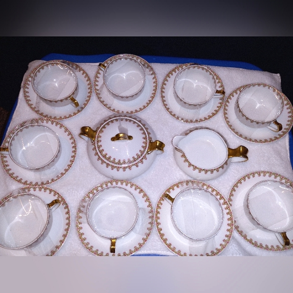 Theodore Haviland Limoges / Schleiger 9 Tea Cups & Sausers / 1 Sugar & 1 Creamer